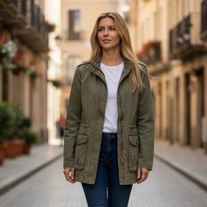 BP Olive Green Utility Jacket w/ Hood – Lightweight – Casual Everyday Layer